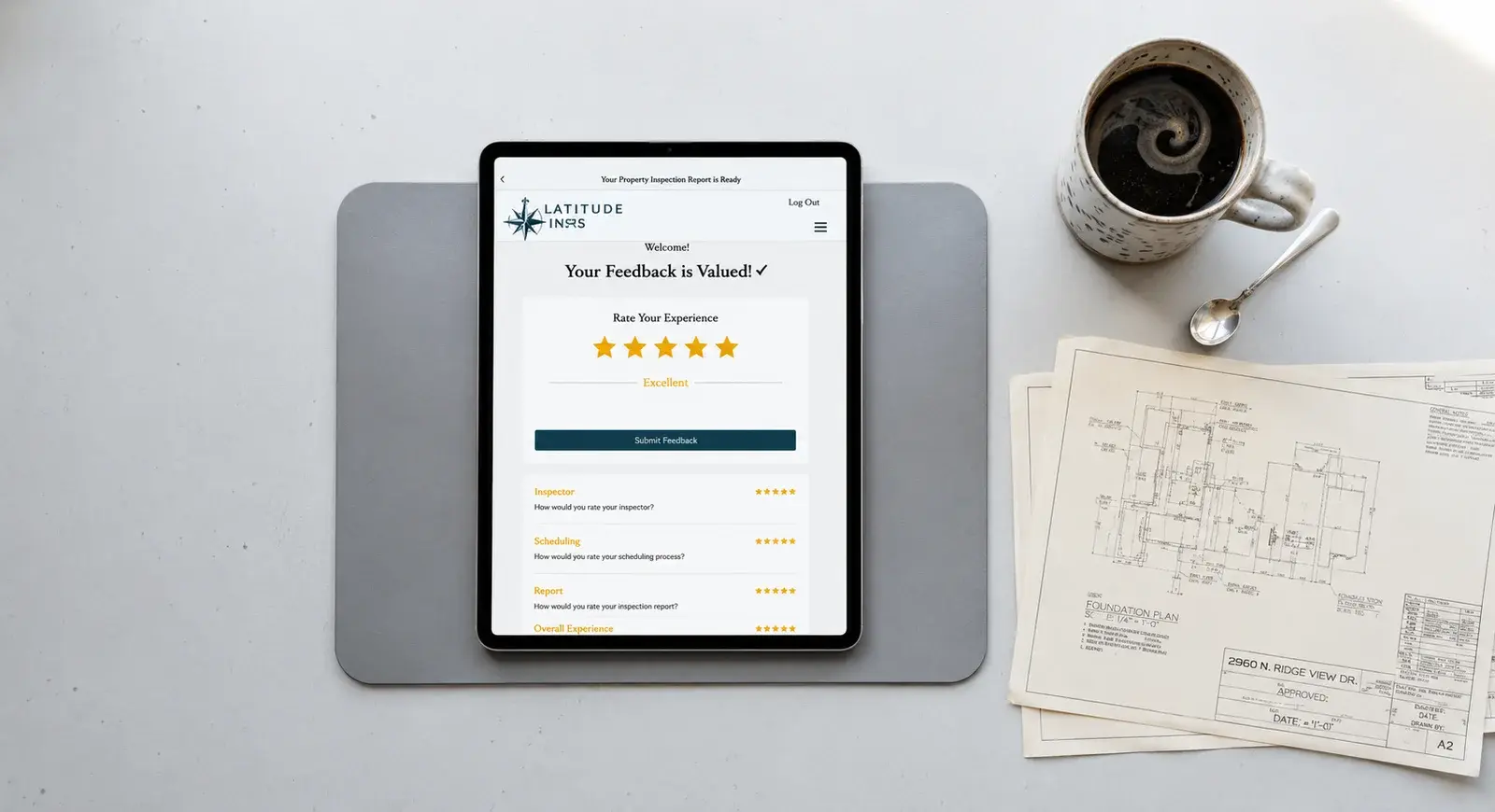 Customer leaving a positive online review for High Country Fix It services on a tablet